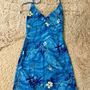 Fredricks of Hollywood Halter, Floral Print, Blue, Mini Summer Dress